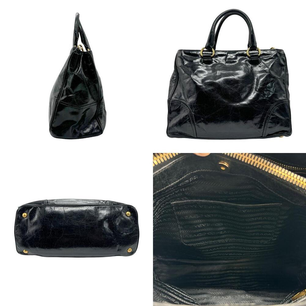 Prada Leather Tote Black Shoulder Shine Vitello Bag